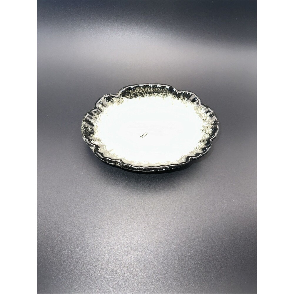 Vintage Studio Art Pottery Dish Trinket Holder Black/White Signed